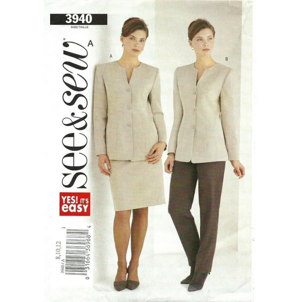 Butterick See and Sew Sewing Pattern 3940 Misses‎ Petite Jacket Skirt Pants Size